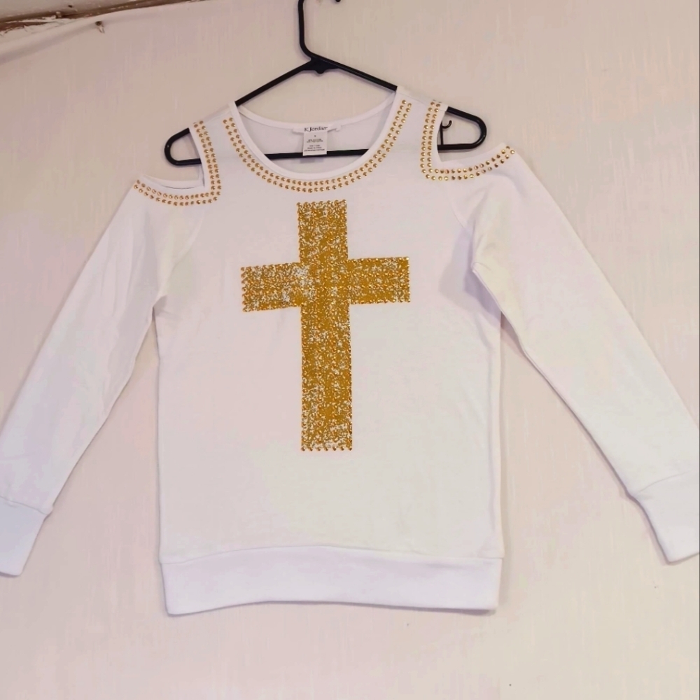 Top blouse Western Off Shoulder K.jordan white gold studs, Cotton Casual S.